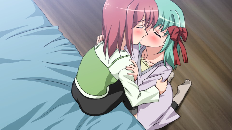 2girls, anmoto_shiika, kiss, multiple_girls, mushiuta, sanshita, tachibana_rina, yuri