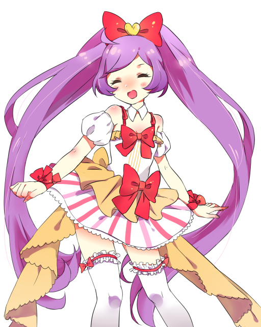 1girl, bow, closed_eyes, female_focus, frilled_thighhighs, frills, hair_bow, jyukariko