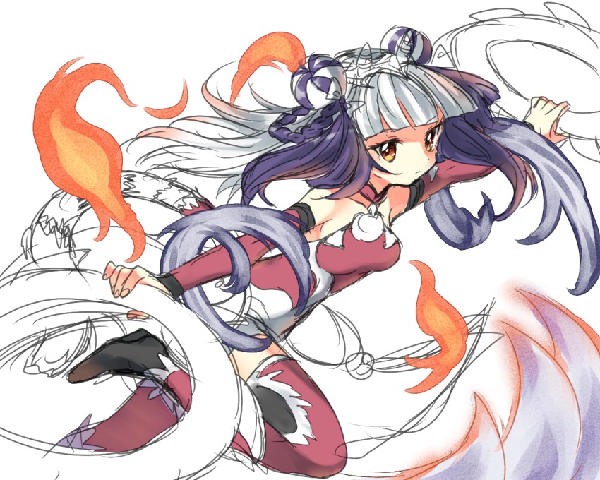 1girl, animal_ears, bare_shoulders, black_hair, blunt_bangs, bow, braid, braided_hair_rings