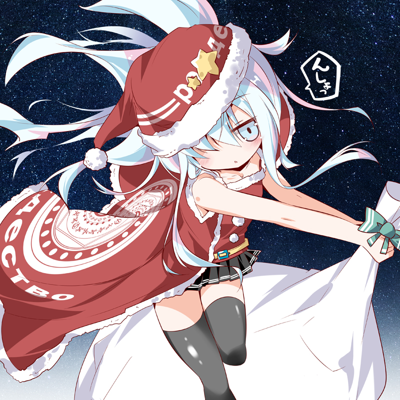 10s, 1girl, alternate_costume, aqua_eyes, aqua_hair, bare_shoulders, black_skirt, black_thighhighs