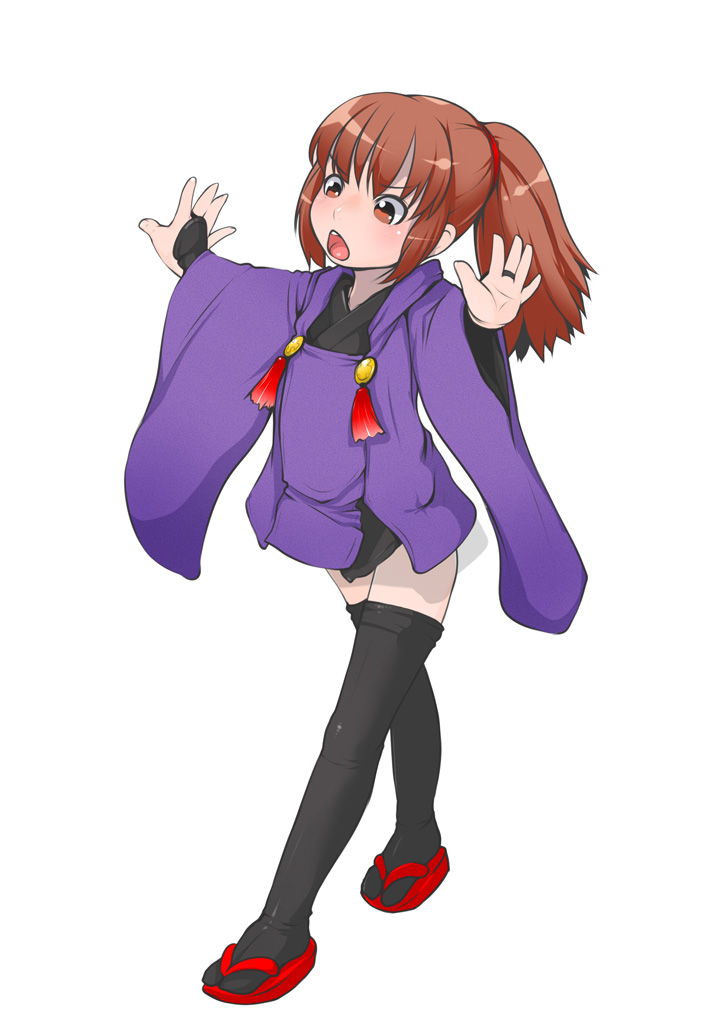 1girl, :o, bad_id, bad_pixiv_id, balancing, black_thighhighs, blush, brown_eyes