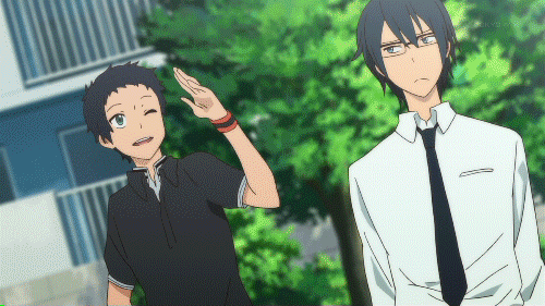 2boys, 2girls, animated, animated_gif, anime_screenshot, blush, heart, hiizumi_akina