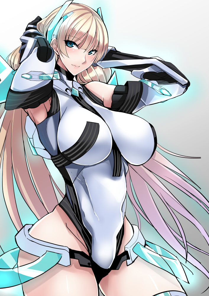 1girl, angela_balzac, blonde_hair, blue_eyes, breasts, female_focus, huge_breasts, large_breasts