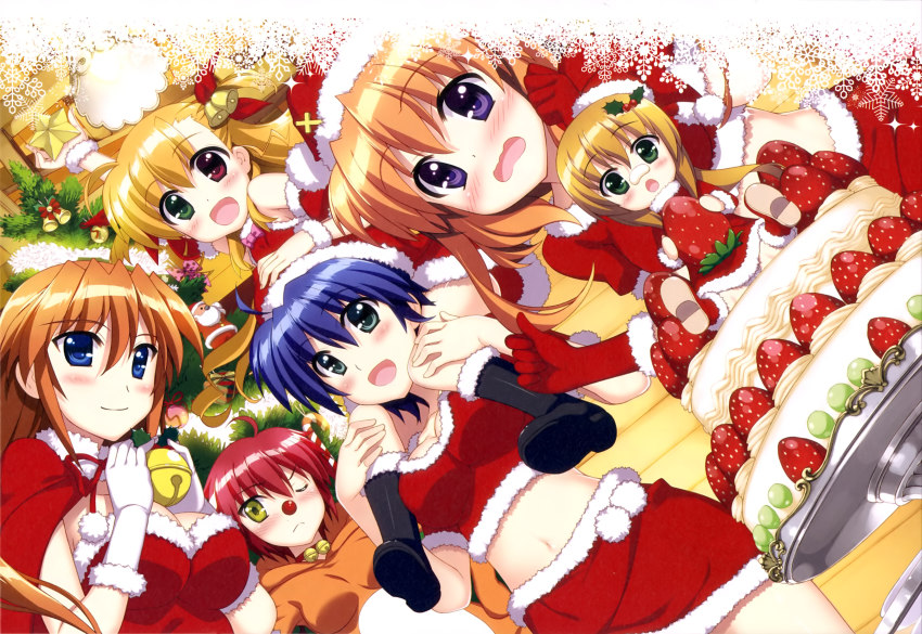 10s, 6+girls, absurdres, blush, breasts, chantez_apinion, christmas, cleavage