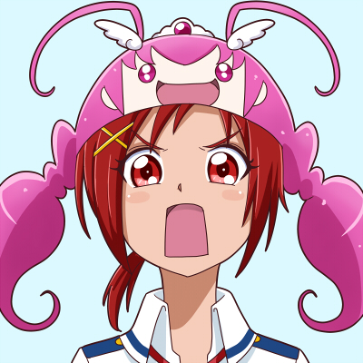1girl, bakusai, blush_stickers, cure_happy, hair_ornament, hairclip, hino_akane_(precure), hoshizora_miyuki