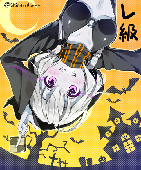 10s, 1girl, abyssal_ship, bat_(animal), bikini, bikini_top_only, blush, breasts