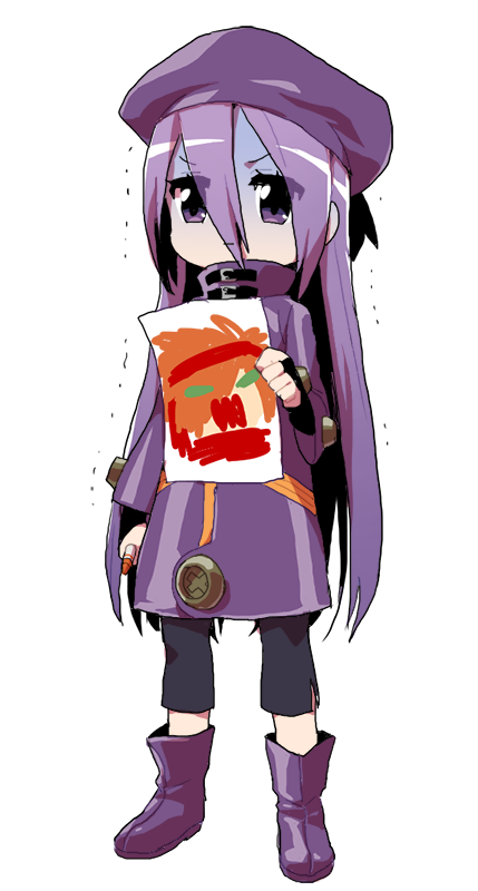 1girl, beret, etrian_odyssey, female_focus, full_body, hat, nekobayashi_(nekoforest), purple_eyes