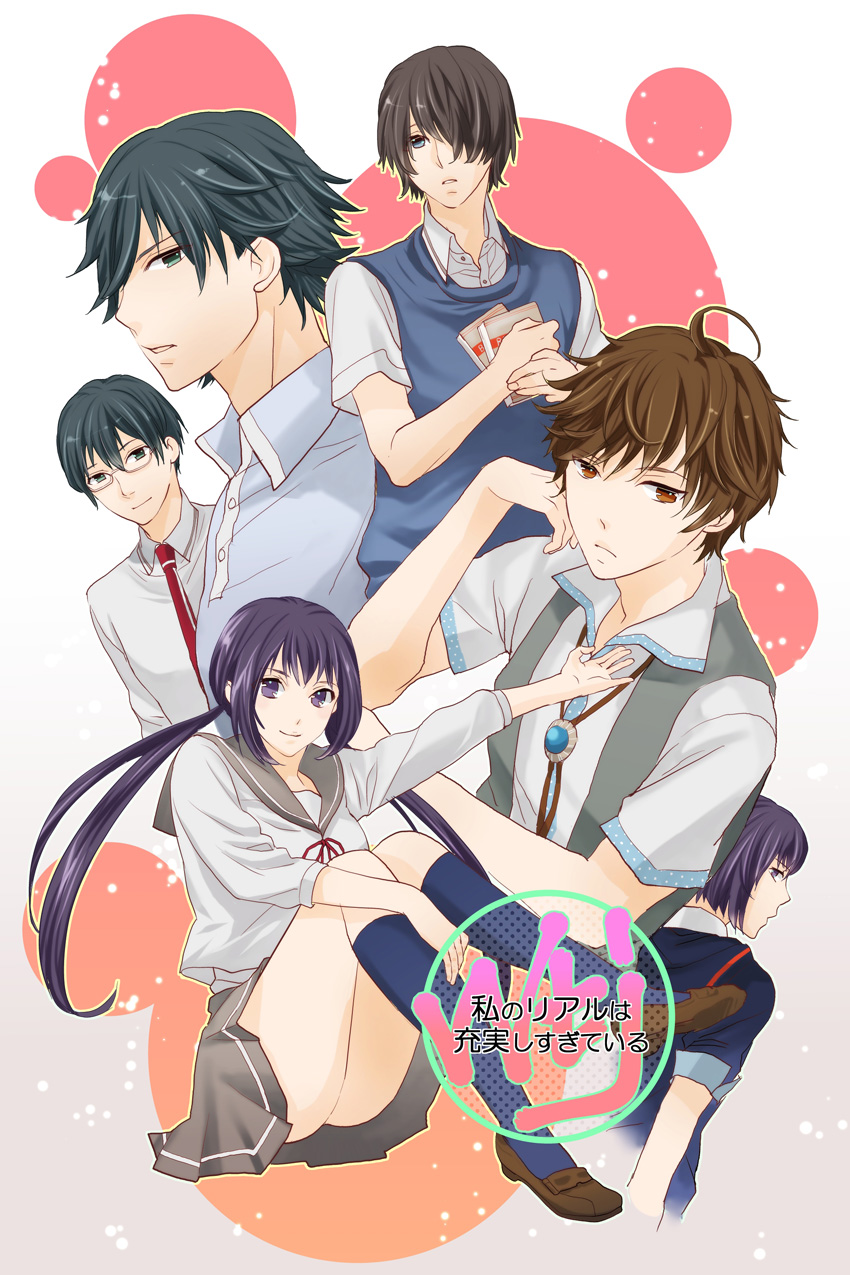 1girl, 5boys, ahoge, anesaki_nozomi, anesaki_shun, black_hair, brown_eyes, brown_hair