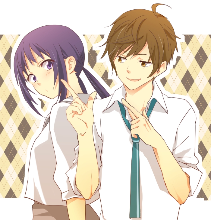 1boy, 1girl, anesaki_nozomi, anesaki_shun, brother_and_sister, brown_eyes, brown_hair, haru_no_pan_matsuri