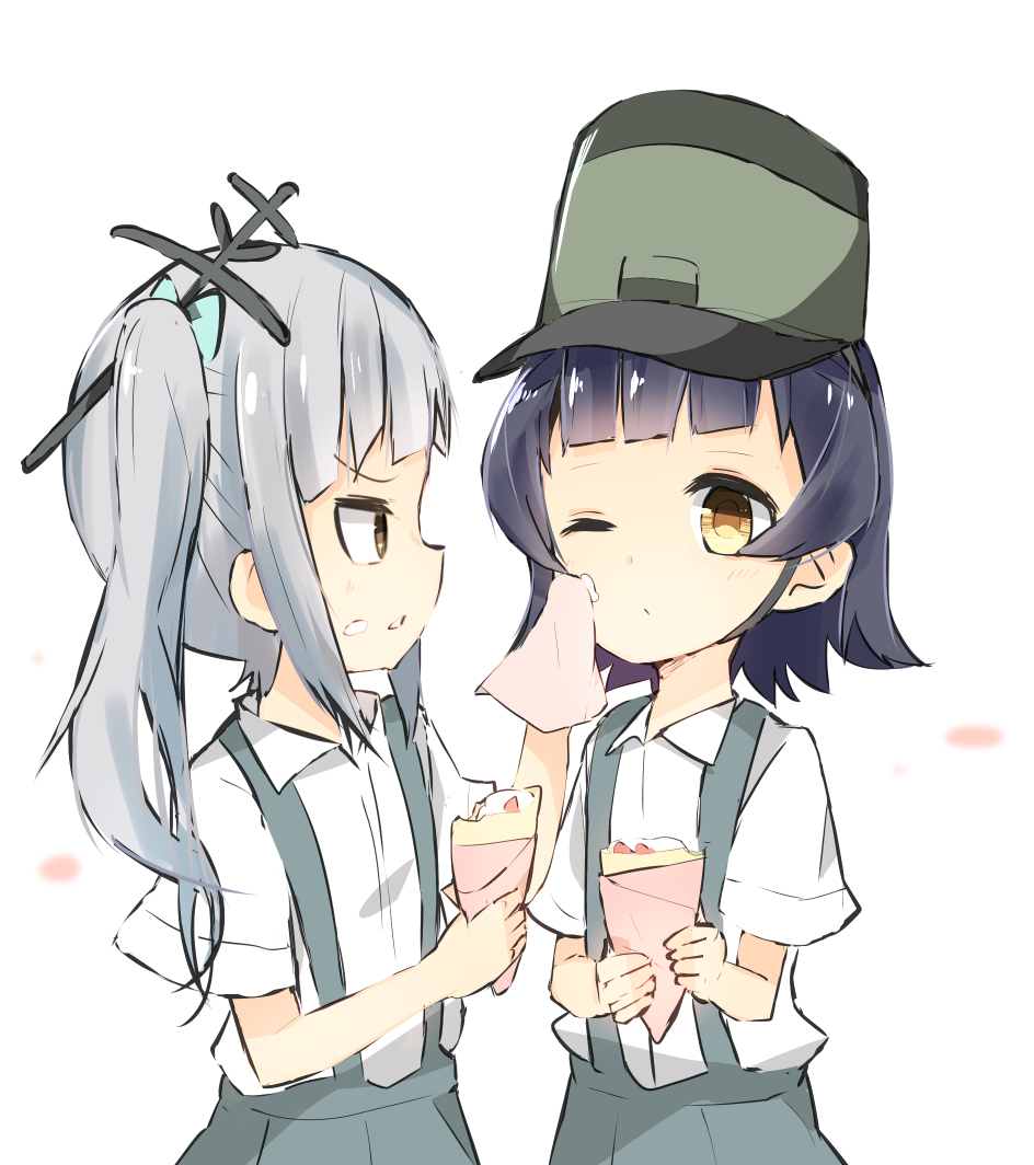10s, 2girls, arare_(kancolle), black_hair, bow, cleaning_face, collared_shirt, dai_yamaimo
