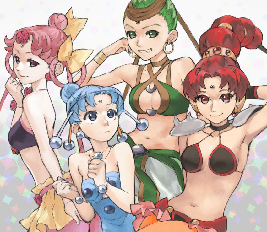 1990s_(style), 4girls, amazoness_quartet, bikini, bikini_top_only, bindi, bishoujo_senshi_sailor_moon, bishoujo_senshi_sailor_moon_supers