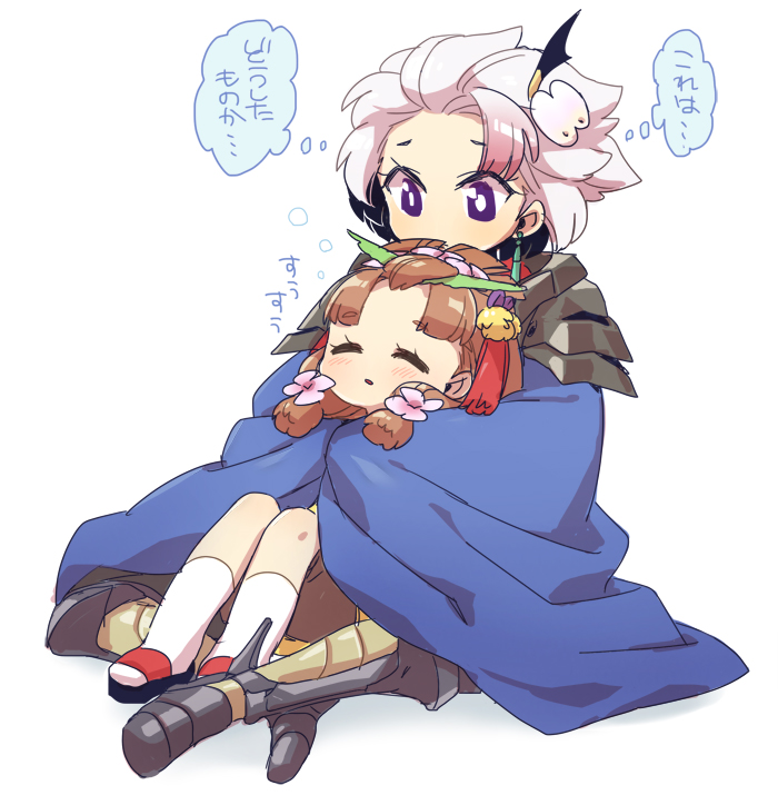 1boy, 1girl, armor, baldur_(sekaiju), brown_hair, cape, character_request, hetero