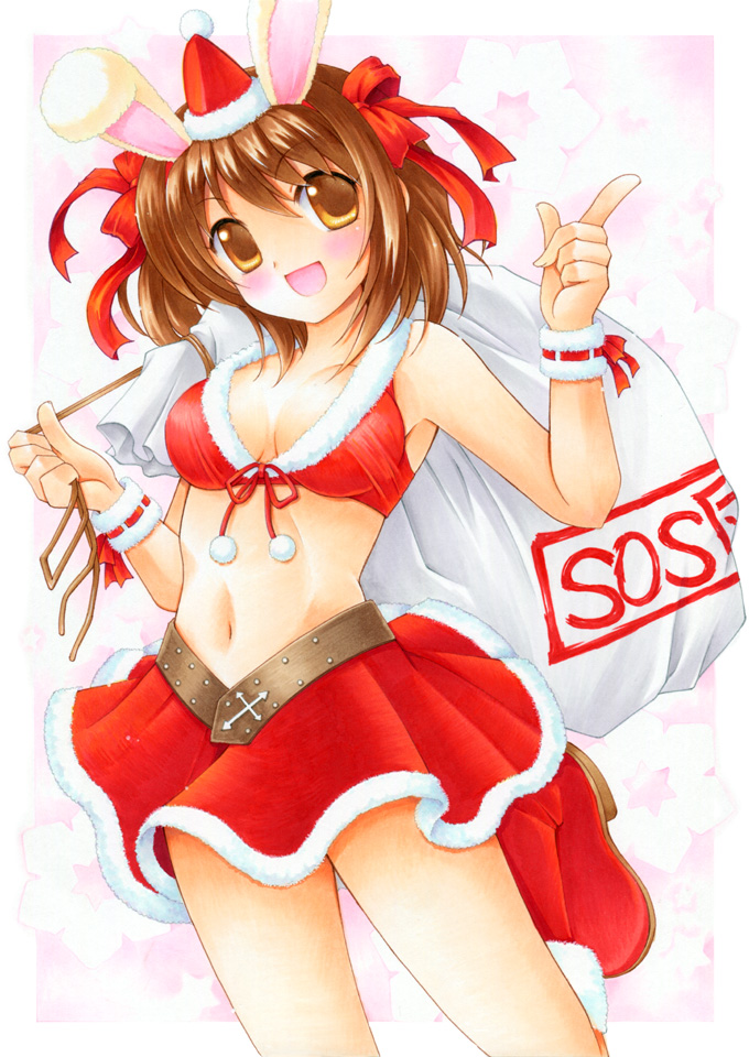 1girl, animal_ears, aoya_(hoshixii), bad_id, bad_pixiv_id, bikini, bikini_top_only, breasts