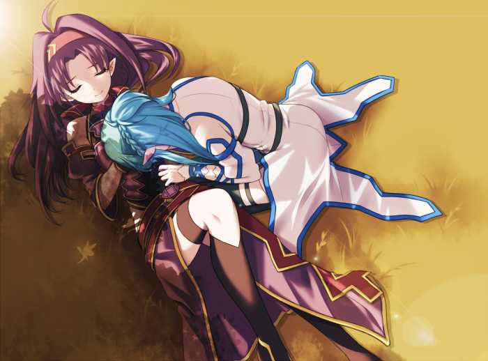 10s, 2girls, armor, asuna_(sao), asuna_(sao-alo), bad_id, bad_pixiv_id, blue_hair