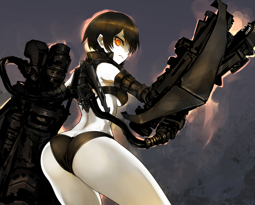 10s, 1girl, abyssal_ship, ass, black_hair, breasts, female_focus, gauntlets