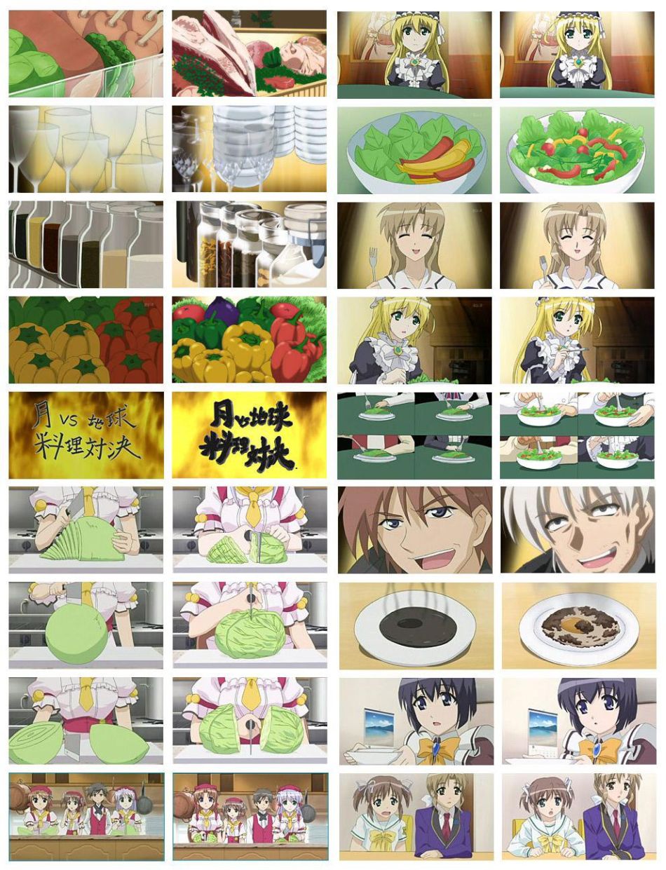 2boys, 6+girls, anime_screenshot, asagiri_mai, asagiri_tatsuya, cabbage, clementis_mia, comparison