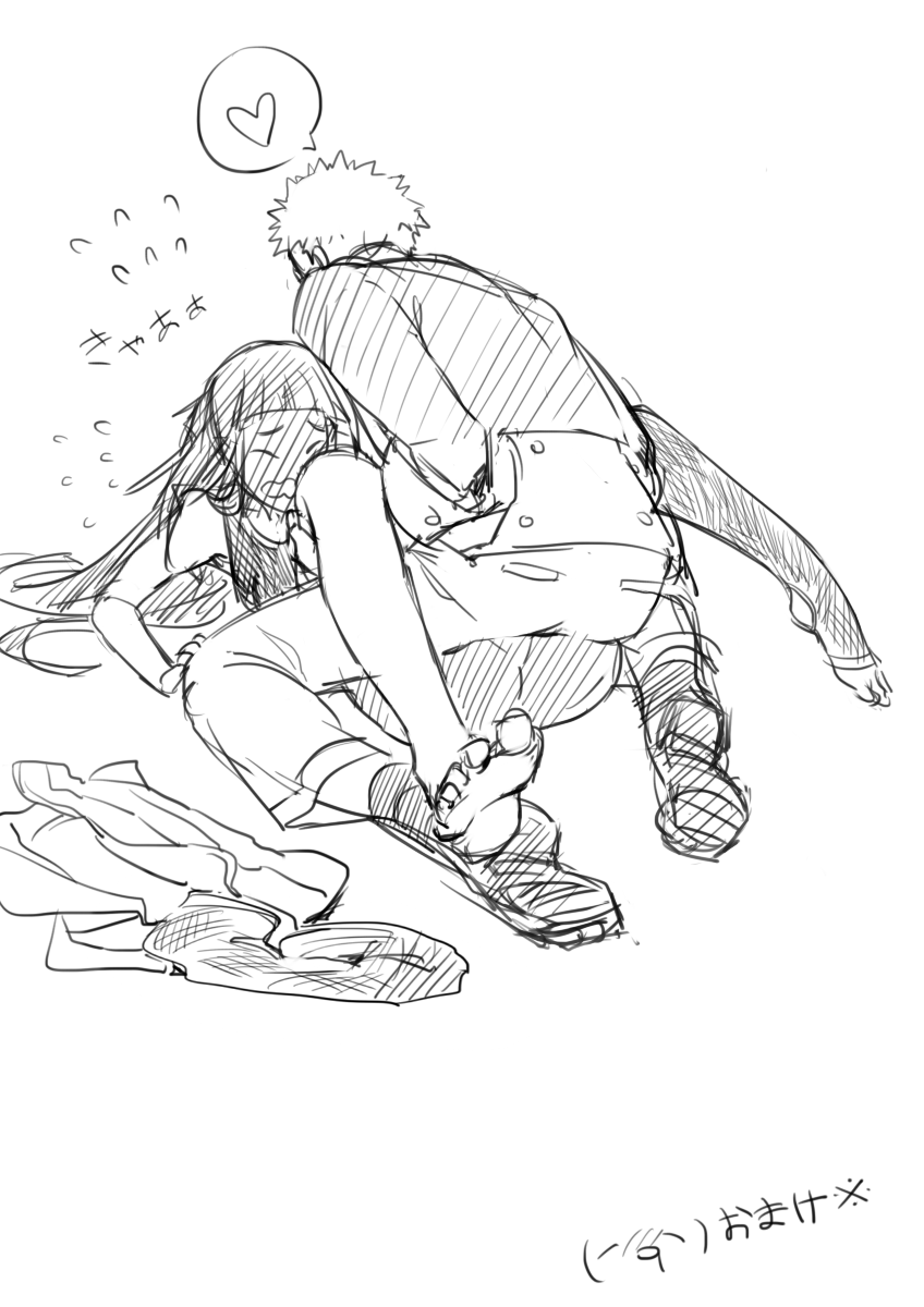 1boy, 1girl, blush, couple, full-face_blush, greyscale, heart, hetero, highres, hyuuga_hinata, long_hair, monochrome, naruto:_the_last, naruto_(series), noahxica, short_hair, sound_effects, sound_effects_only, spoken_heart, undressing, uzumaki_naruto