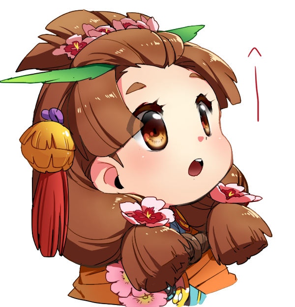 1girl, brown_eyes, brown_hair, etrian_odyssey, female_focus, flower, nekobayashi_(nekoforest), open_mouth, sekaiju_no_meikyuu, sekaiju_no_meikyuu_4, short_hair, solo, surprised, xiuan_(sekaiju)