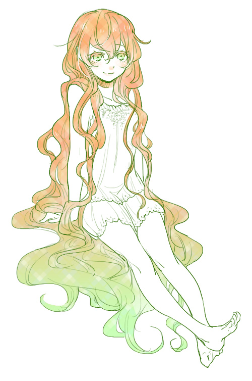 1girl, chemise, female_focus, gime, green_eyes, long_hair, niki_al-bahram, orange_hair