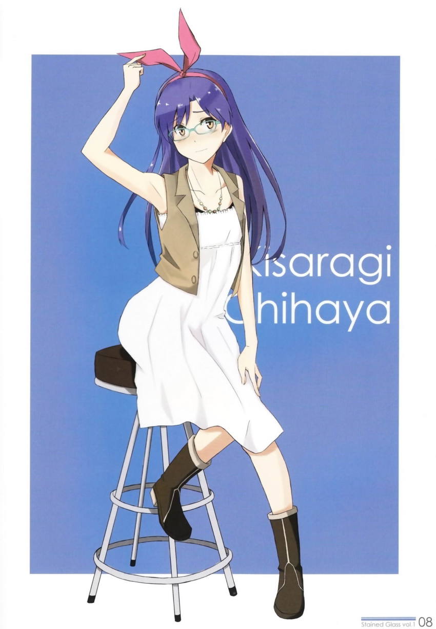 1girl, boots, bow, dress, glasses, highres, idolmaster, idolmaster_(classic)