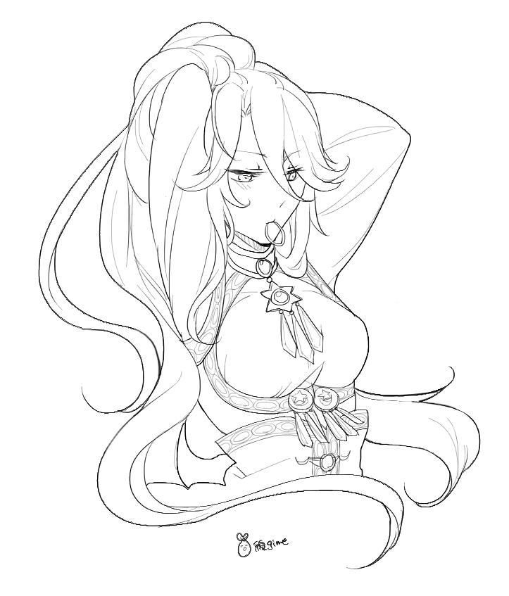 1boy, adjusting_hair, crossdressing, crossdressing_(mtf), gime, greyscale, long_hair, mahmut_bey