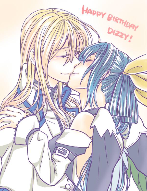 1boy, 1girl, bad_id, bad_twitter_id, blonde_hair, closed_eyes, couple, detached_sleeves