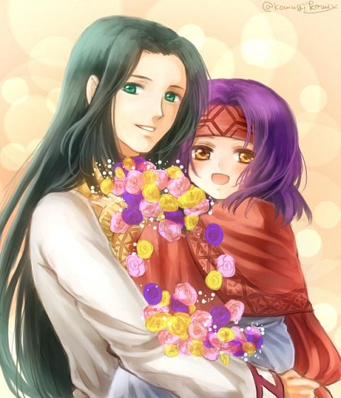 1boy, 1girl, :d, bad_id, bad_pixiv_id, black_hair, child, fire_emblem