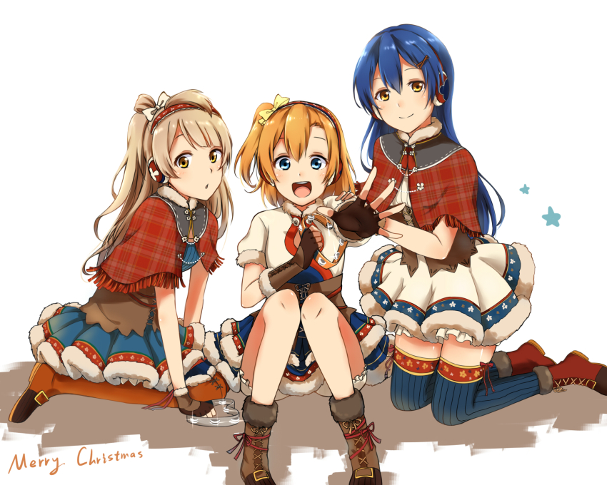10s, 3girls, :d, :o, ankle_boots, blue_eyes, blue_hair, boots