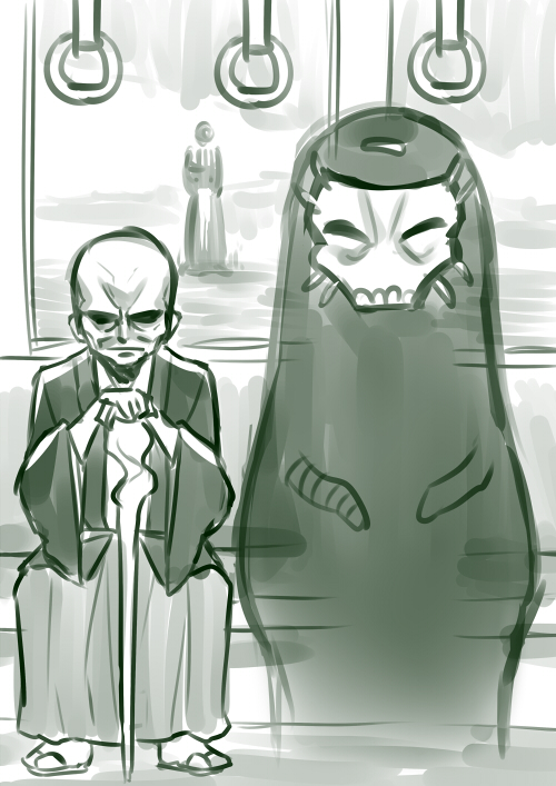 2boys, assassin_(fate/zero), cane, fate/stay_night, fate/zero, fate_(series), grail-kun, green_theme