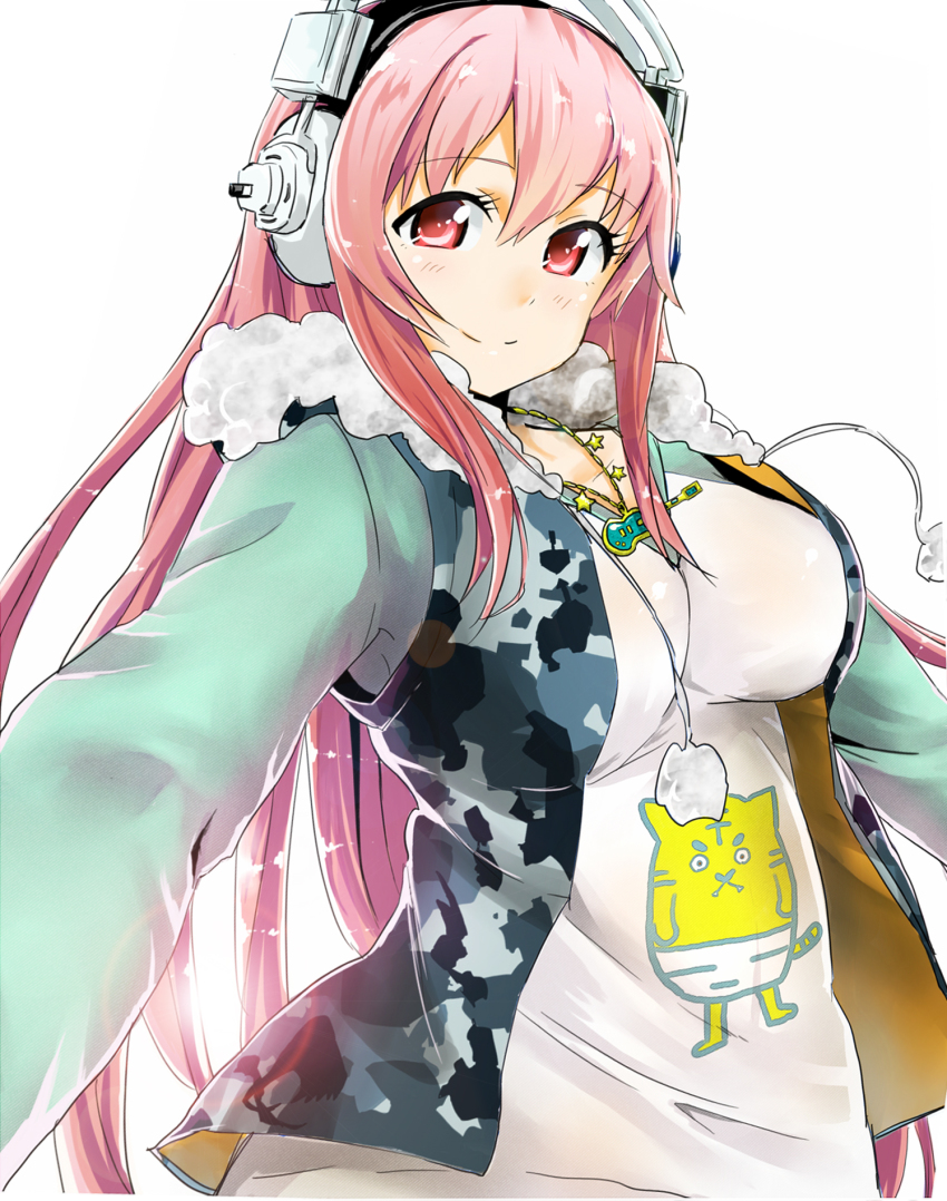 1girl, bad_id, bad_pixiv_id, blush, breasts, camouflage, female_focus, headphones