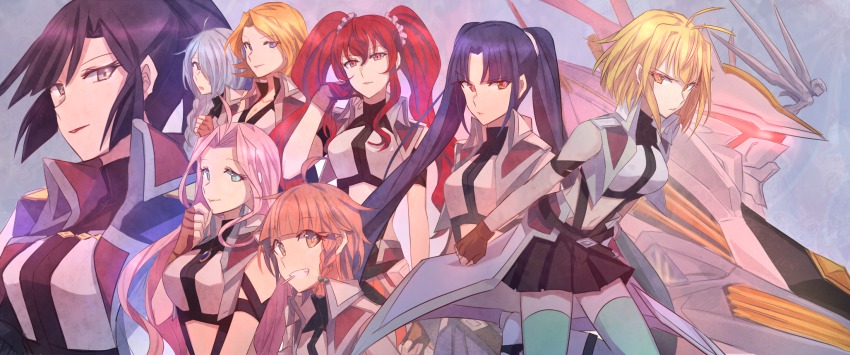 10s, 6+girls, ahoge, angelise_ikaruga_misurugi, angry, antenna_hair, aoki_shizumi, arm_up