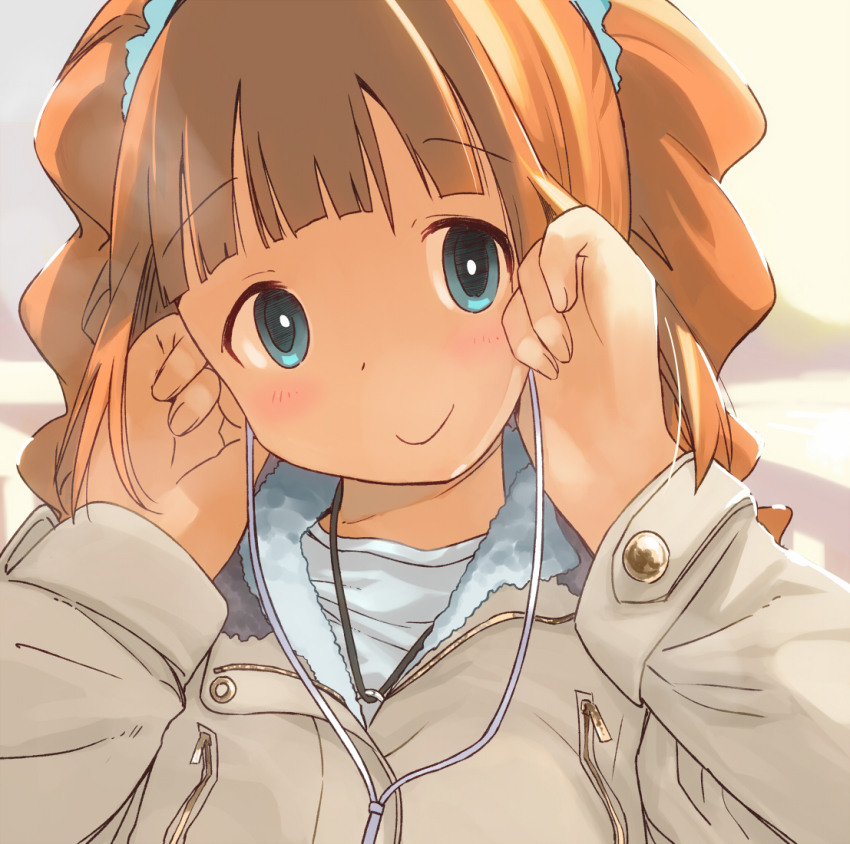 1girl, blue_eyes, brown_hair, female_focus, idolmaster, idolmaster_(classic), kanikani_(juicy), looking_at_viewer