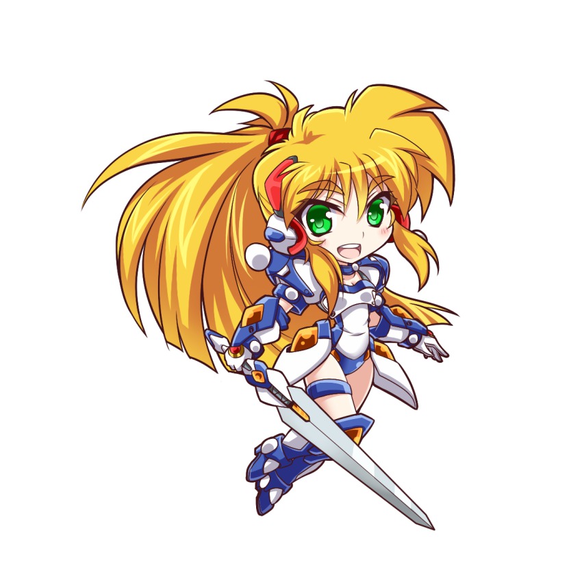 1990s_(style), 1girl, armor, blonde_hair, blue_boots, boots, chibi, female_focus