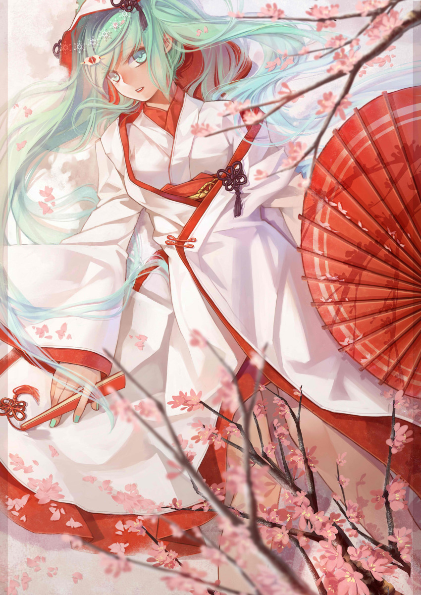 1girl, absurdres, female_focus, green_eyes, green_hair, hatsune_miku, highres, japanese_clothes