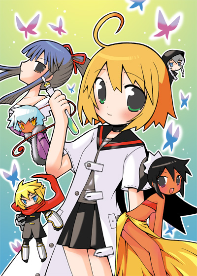 1boy, 5girls, ahoge, alchemist, alchemist_(sekaiju), alchemist_3_(sekaiju), armor, atlus