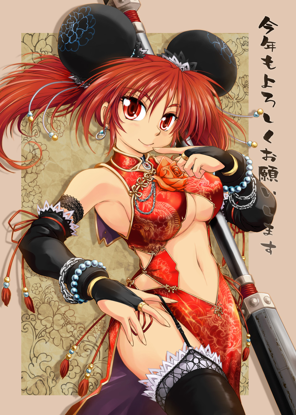 1girl, breasts, china_dress, chinese_clothes, clothing_cutout, commentary_request, dress, female_focus