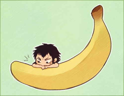 1boy, ace_of_diamond, ayu_(mog), bad_id, bad_pixiv_id, banana, black_eyes, black_hair, food, fruit, green_background, lowres, male_focus, oversized_object, short_hair, solo, todoroki_raichi
