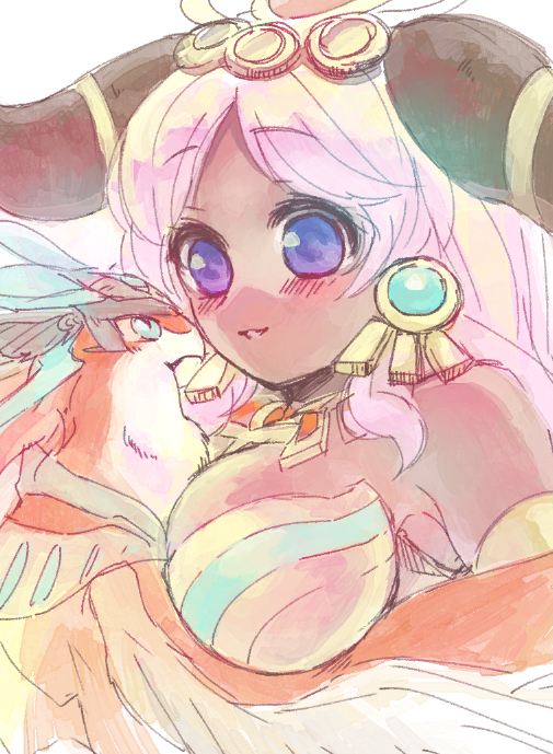 1girl, ancient_egyptian, bad_id, bad_pixiv_id, bare_shoulders, bird, blush, breasts