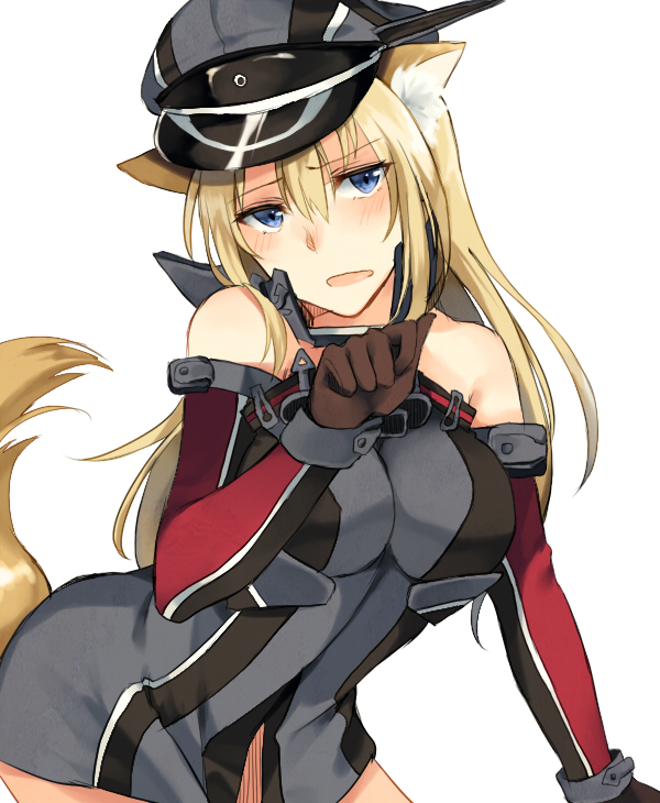 10s, 1girl, animal_ears, armor, bismarck_(kancolle), blonde_hair, blue_eyes, bottomless