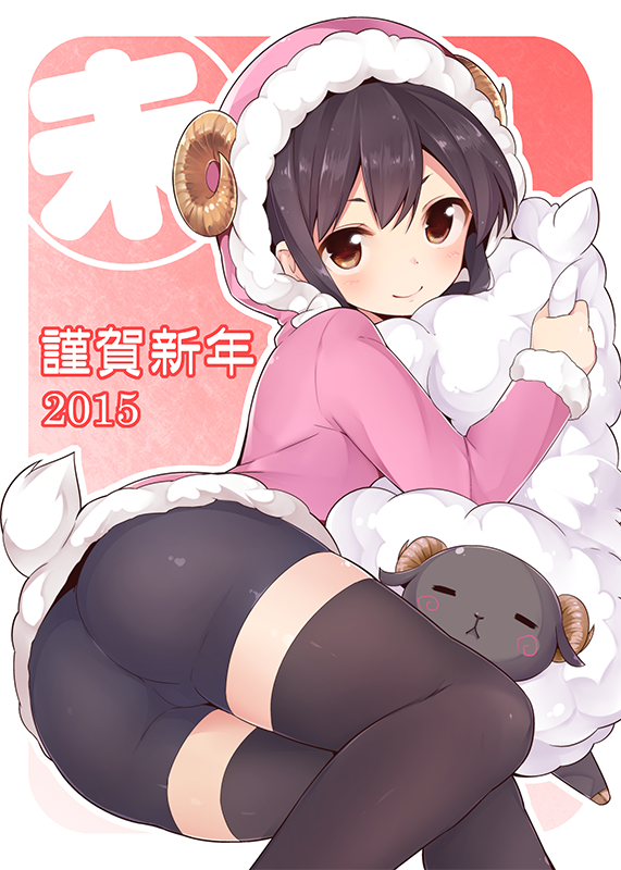 10s, 1girl, 2015, ass, bike_shorts, black_hair, black_thighhighs, blush