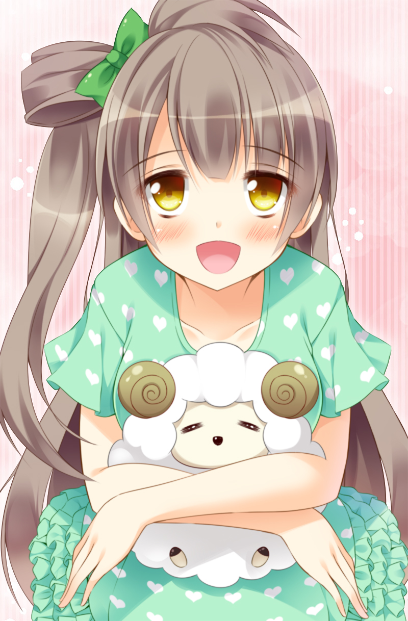 10s, 1girl, bad_id, bad_pixiv_id, blush, bow, brown_eyes, brown_hair