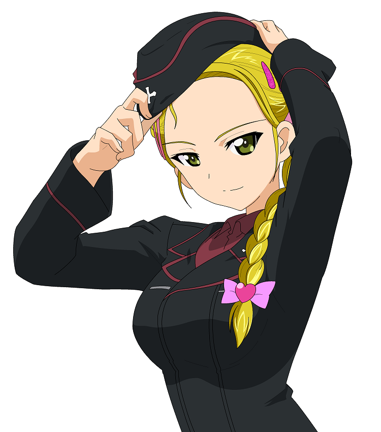 10s, 1girl, adjusting_clothes, adjusting_headwear, blonde_hair, braid, cosplay, female_focus