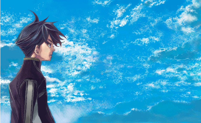 1boy, black_hair, male_focus, outdoors, seki_rei_shiroe, sky, solo, toward_the_terra