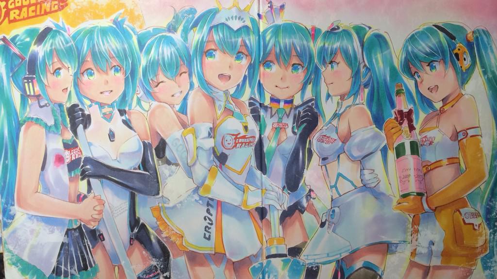 6+girls, :d, alcohol, aqua_hair, bare_shoulders, black_legwear, blue_eyes, champagne