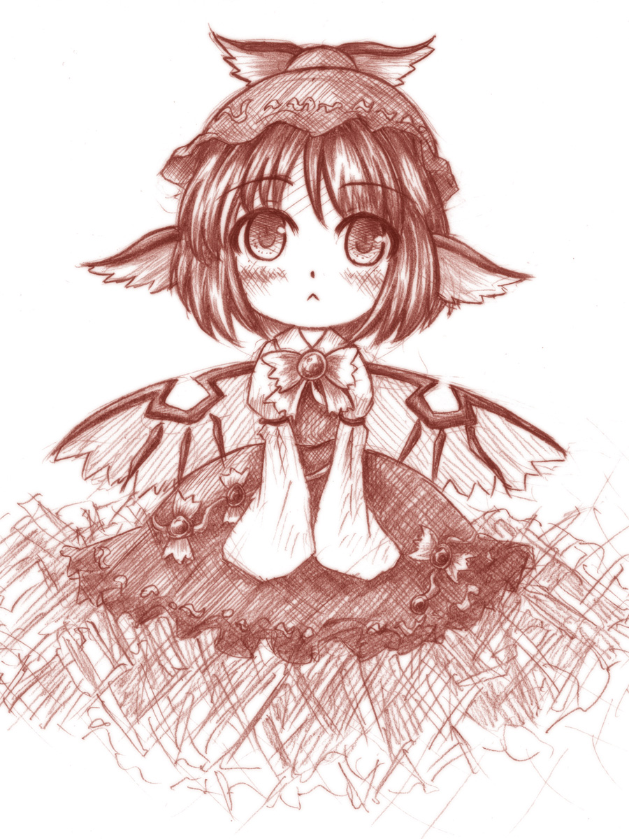 1girl, :<, bird_ear, bird_wings, blush, deformed, female_focus, hat