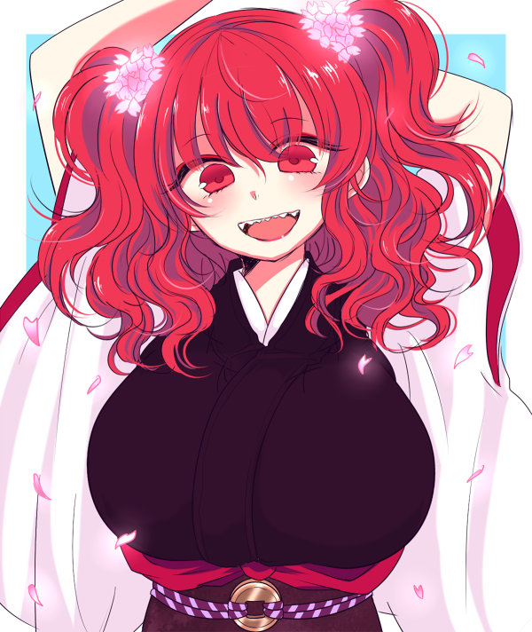 1girl, alternate_headwear, arms_up, bianco_(mapolo), breasts, coin, female_focus, flower