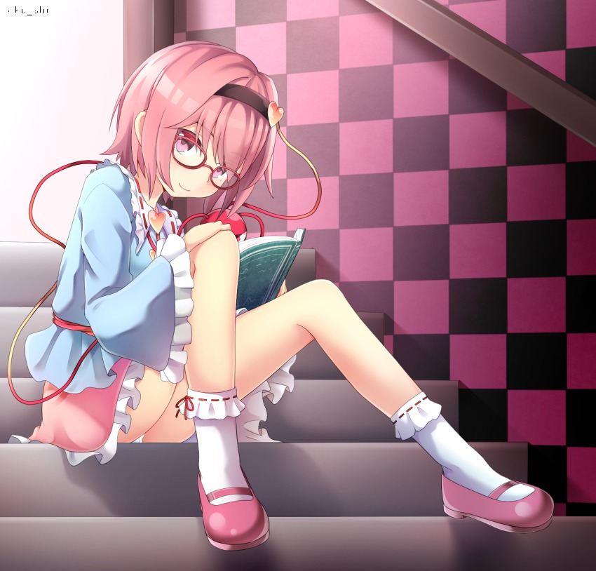 1girl, bespectacled, come_hither, female_focus, glasses, hairband, heart, highres