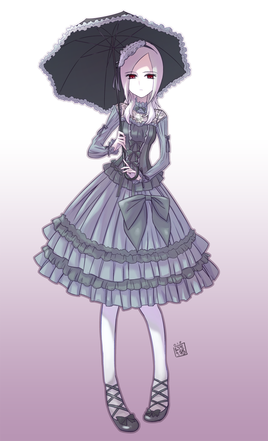 00s, 1girl, accurate_lolita_coord, black_dress, bow, dress, eas_(precure), female_focus
