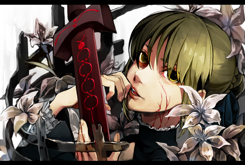 1girl, artoria_pendragon_(fate), blonde_hair, excalibur_morgan_(fate), facial_mark, fate/stay_night, fate_(series), female_focus