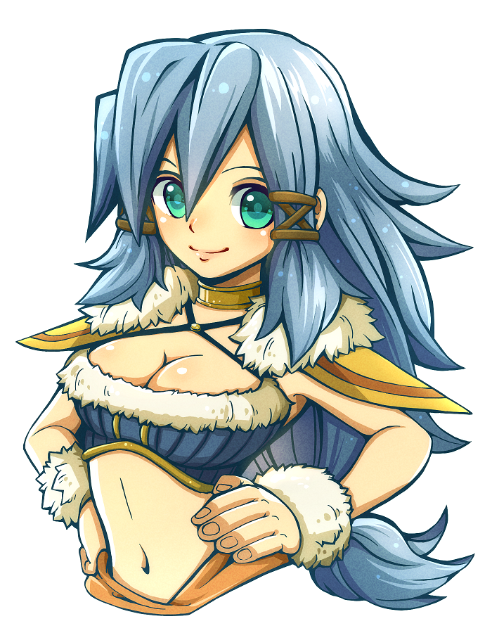 1girl, blue_hair, breasts, cleavage, female_focus, final_fantasy, final_fantasy_crystal_chronicles, green_eyes